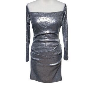 Nicole Miller Off The Shoulder Fully Sequin Bodycon Mini Party Dress Size 6